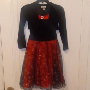 Black and Red holiday Dress with Sparkle Details velour top girl 7
